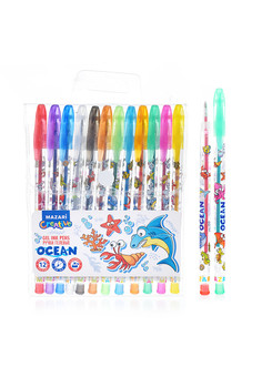 Набор ручек гелевых с блёстками OCEAN, с ароматизированными чернилами, 12 цв., пулевидный пиш.узел 0.9мм, корпус пластиковый цветной, в пвх-упаковке с европодвесом