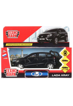 Машина металл LADA XRAY длина 12 см, двери, багаж, инерц, черный, кор. Технопарк в кор.2*36шт