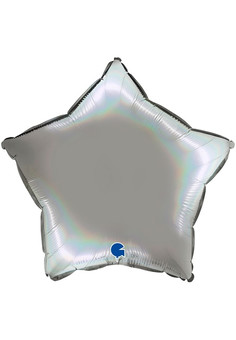 G 18 Звезда Серебро платина голография / Star Rainbow Holographic Platinum Pure / 1 шт /, Фольгированный шар (Италия)