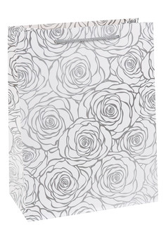 Dream cards Пакет подарочный с мат. лам. Ажурные розы, серебряные 26х32х16 см, 210 г ППК-1883