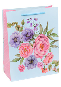 Dream cards Пакет подарочный с мат. лам. Весенние цветы, голубой 26х32х12 см, 210 г ППК-1905