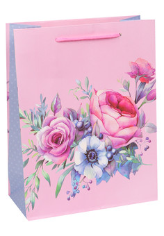 Dream cards Пакет подарочный с мат. лам. Весенние цветы, розовый 26х32х12 см, 210 г ППК-1904