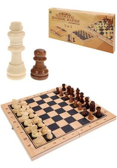 Игра 3 в 1 дерево (нарды, шашки, шахматы) (29х14.5х3 см) фигуры-дерево в коробке (Арт. ИН-4157)
