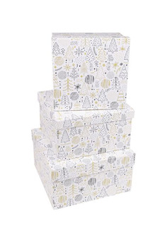 Набор квадратных коробок 3 в 1 Абстрактный новогодний лес (19,5x19,5x11 - 15,5 x15,5x9 см) 