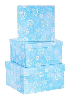Набор квадратных коробок 3 в 1 Снежинки (19,5 x 19,5 x 11 - 15,5 x 15,5 x 9 см) 