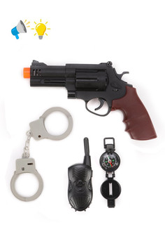 Игр.набор Полиция, револьвер эл., свет, звук, наручники, рация, компас, эл.пит.AG10*3шт.вх.в комплекте, пакет, арт. M0180