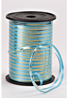 Лента с золотой полосой Подарочная Декоративная  - 0.5х250у Голубая А0532