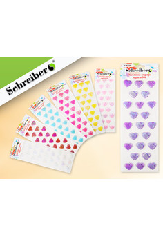 Наклейки-стразы акриловые СЕРДЕЧКИ, 23 шт, 7 цветов в ассортименте, размер упаковки 10,6х32 см., арт