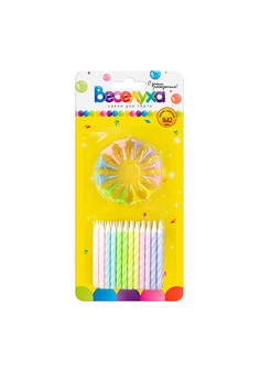 Свечи тортовые классические Макаронс (Ассорти) с держателями / 24 шт., 6 см /