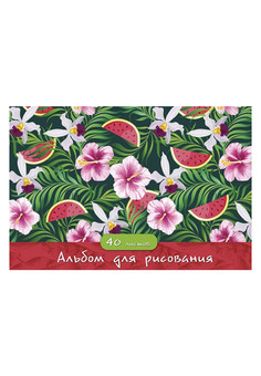 Альбом для рисования А4 40л. АРБУЗЫ И ЦВЕТЫ (40-5155) цвет.спир.,1 диз в спайке,офсет