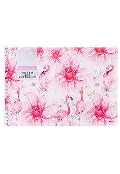 Альбом для рисования А4 40л. ФЛАМИНГО И ЦВЕТЫ (40-5481) гребень, офсет