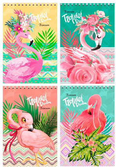 БЛОКНОТ А6 40л. на гребне ФЛАМИНГО И ЦВЕТЫ (Б40-5888) ассорти, цвет.мелов.обл,офсет, клетка