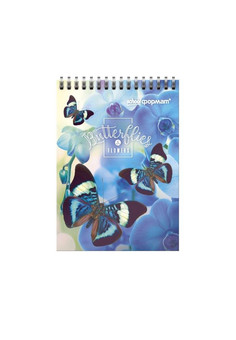 Блокнот А7 40 л. кл. БАБОЧКИ НА ЦВЕТАХ евроспир. мел. карт. спл. Уф-лак