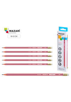 Карандаш чернографитный пластиковый NAXOS R, HB, с ластиком, корпус шестигранный, розовый, картонная