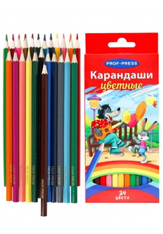 Карандаши цветные, гексаг.,набор, ВОЛК И ЗАЯЦ (К-8302)24 шт,24цв,гриф.d=2,8мм,в карт.короб.кратно 6