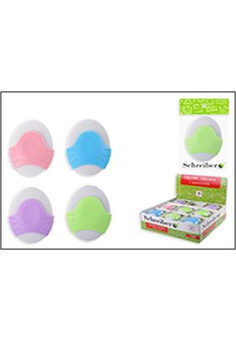 Ластик белый овальный с цветным пластиковым держателем, 4 цвета в ассортименте, в индивидуальном пак