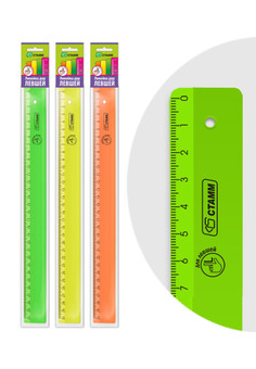 Линейка для левшей цветная, флюоресцентная, NEON, 4 цв., 30 см ,СТАММ