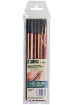 Набор карандашей чернографитных, 6 шт., тв. HB, H, B, 2H, 2B, F, в блистере, с европодвесом ,INDEX, 