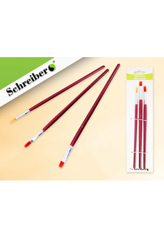 Набор кистей нейлоновых круглых/плоских 3 шт. №1,3,5, с деревянной рукояткой цвета темно-розовый мет