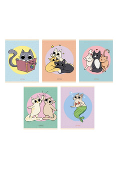 Тетрадь А5 48л. Скрепка. Клетка. Обл.: гл. ламин. Кошачье настроение