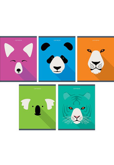 Тетрадь А5- 48л. Скрепка. Клетка. Яркие мордочки (графика)