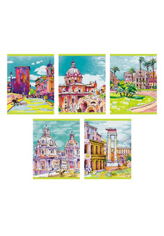 Тетрадь А5 96л. Скрепка. Клетка. Обл.: выб. лак. Городские зарисовки