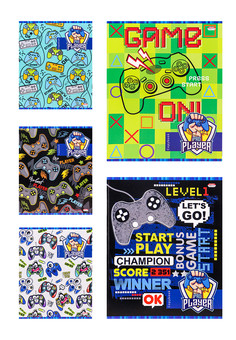 Тетрадь КЛЕТКА 48л. ДЖОЙСТИКИ (48-9017) цветная мелованная обл., 5 дизайнов в спайке