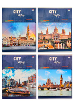 Тетрадь КЛЕТКА 96л. ГОРОДСКОЕ ПУТЕШЕСТВИЕ (96-8095) цветная мелов. обл., лён