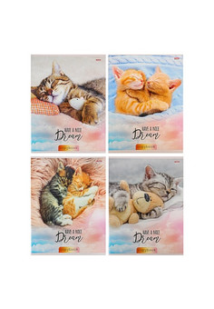 Тетрадь КЛЕТКА 96л. КОШАЧЬЯ НЕЖНОСТЬ (96-8097) цветная мелов. обл., лён