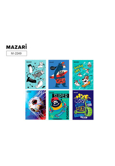 Блокнот А7, 40 л., обложка картон, блок офсет, клетка, на спирали, ассорти 6 дизайнов, M-2249