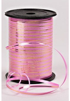 Лента с золотой полосой Подарочная Декоративная  - 0.5х250у Ярко-розовая А0544