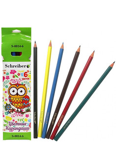 Набор цветных пластиковых карандашей СОВЫ, 6 цветов, картонная коробка
