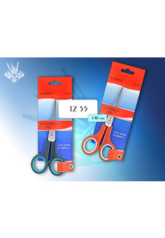 Ножницы: пластиковые ручки, резиновые вставки, европодвес, лезвие 14 см.