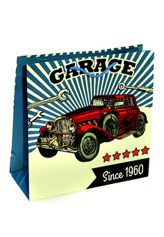 Сумка бум. 19/537 больш. квадр. глянц.- винтажный гараж (27х27х11см)