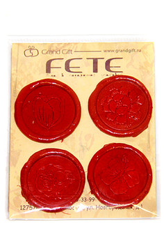 Сургуч 05/10-20 наб. из 4 печатей с рафией флористика красн. (d4см)