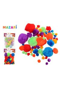 Помпоны декоративные разных размеров, 60 шт, ассорти цветов-2 вида, ОПП-пакет с европодвесом