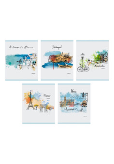 Тетрадь А5 48л. Скрепка. Клетка. Акварельное путешествие