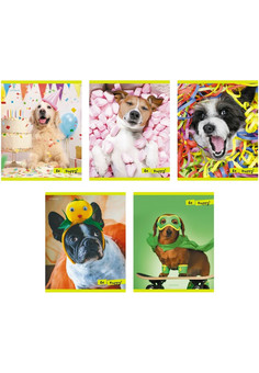 Тетрадь А5 48л. Скрепка. Клетка. Счастливый щенок