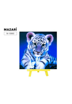 Алмазная мозаика с мольбертом 20х20 см  БЕЛЫЙ ТИГРЁНОК,1 дизайн, частичная выкладка, стразы разного 