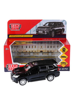 Машина металл LEXUS LX-570 длина 12 см, двери, багаж, инерц, черный, кор. Технопарк в кор.2*36шт