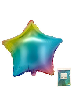 К 18 Звезда Радужный Пастель в упаковке / Star Yellow-Blue-Red Ombre / 1 шт /, Фольгированный шар (К