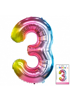 К 40 Цифра 3 Радуга нежный градиент в упаковке / Three soft gradient / 1 шт /, Фольгированный шар (К