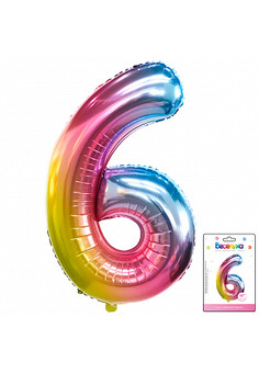 К 40 Цифра 6 Радуга нежный градиент в упаковке / Six soft gradient / 1 шт /, Фольгированный шар (Кит
