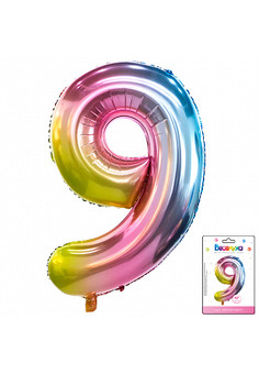 К 40 Цифра 9 Радуга нежный градиент в упаковке / Nine soft gradient / 1 шт /, Фольгированный шар (Ки