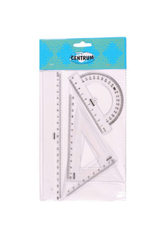 Набор линеек: линейка 20 см, 2 треугольника, транспортир в инд. упаковке с европодвесом.