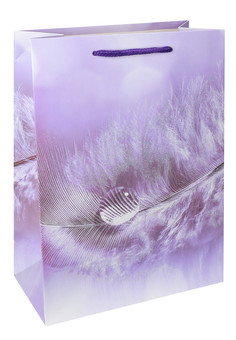 Dream cards Пакет подарочный с мат. лам. и тиснением фольгой. Перо и капли, фиолетовый  18х24х8,5 см