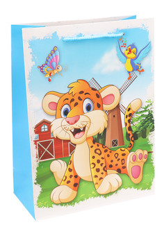 Dream cards Пакет подарочный с мат. лам. Игривый леопард 26х32х10 см (L),210 г ПКП-3477