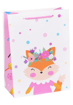 Dream cards Пакет подарочный с мат. лам. Лисичка, белый 26х32х12 см, 210 г ППК-1910