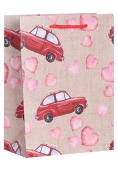 Dream cards Пакет подарочный с мат. лам. Машинка с сердечками 26х32х12 см, 210 г ППК-1869