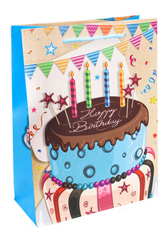 Dream cards Пакет подарочный с мат. лам. С Днём Рождения! Красивый тортик 18х24х8.5 см (M),210 г ПКП